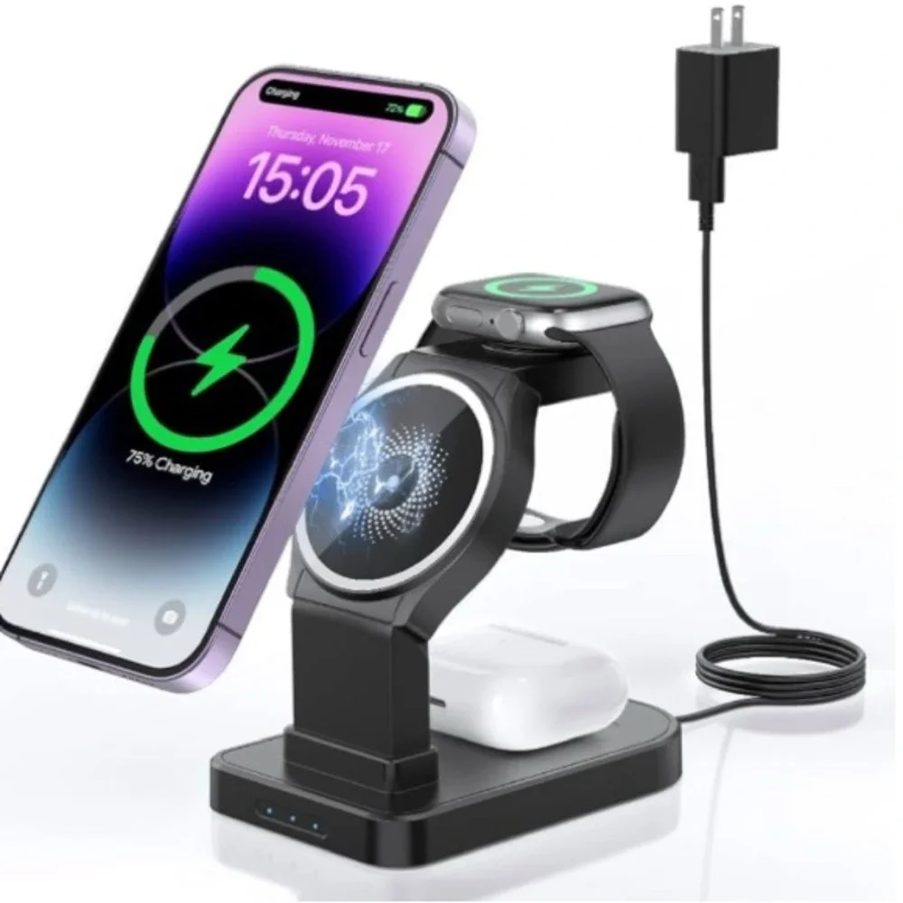 All-in-One Magnetic Wireless Charger – Phone, Watch & Earbuds Dock‎